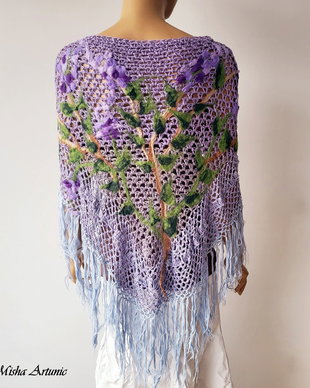 Sal crosetat cu flori de liliac impaslite - Aroma de liliac