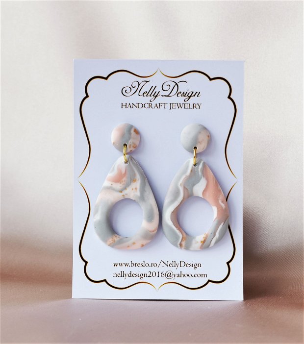 Cercei in nuante roz/gri/alb / Handmade Polymer Clay Earrings