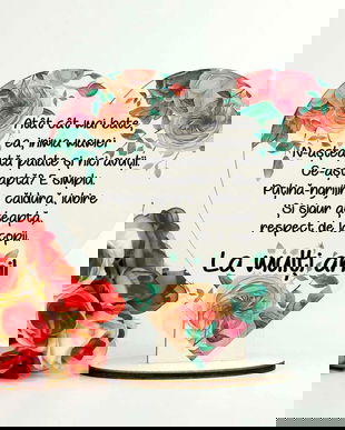 Felicitare din lemn / inima cadou personalizat mama