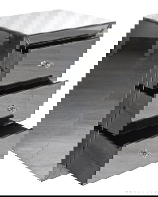 Noptiera din lemn masiv argintiu cu oglinda si trei sertare