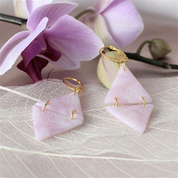 Cercei in nuante roz-cuart/tortite inox auriu / Handmade Polymer Clay Earrings