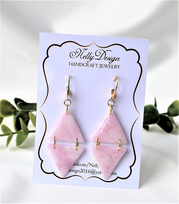 Cercei in nuante roz-cuart/tortite inox auriu / Handmade Polymer Clay Earrings