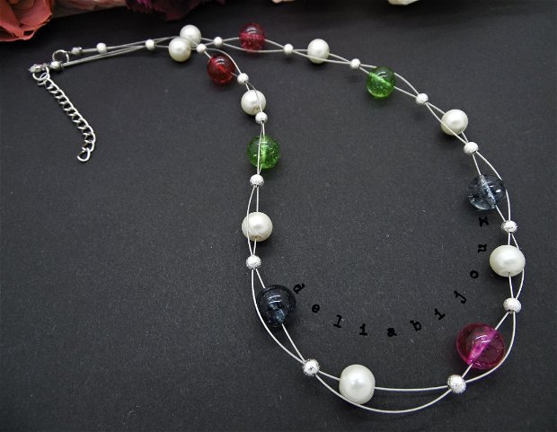Colier handmade unicat - perle de sticla (cod758)