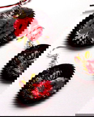 set bijuterii lemn cu maci 42301