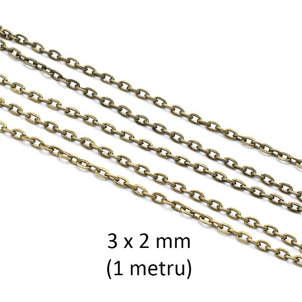 Lant metalic, bronz antichizat, zale 3 x 2 mm, (1 metru), B-01