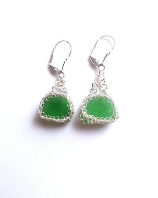 Cercei argintati cu sea glass