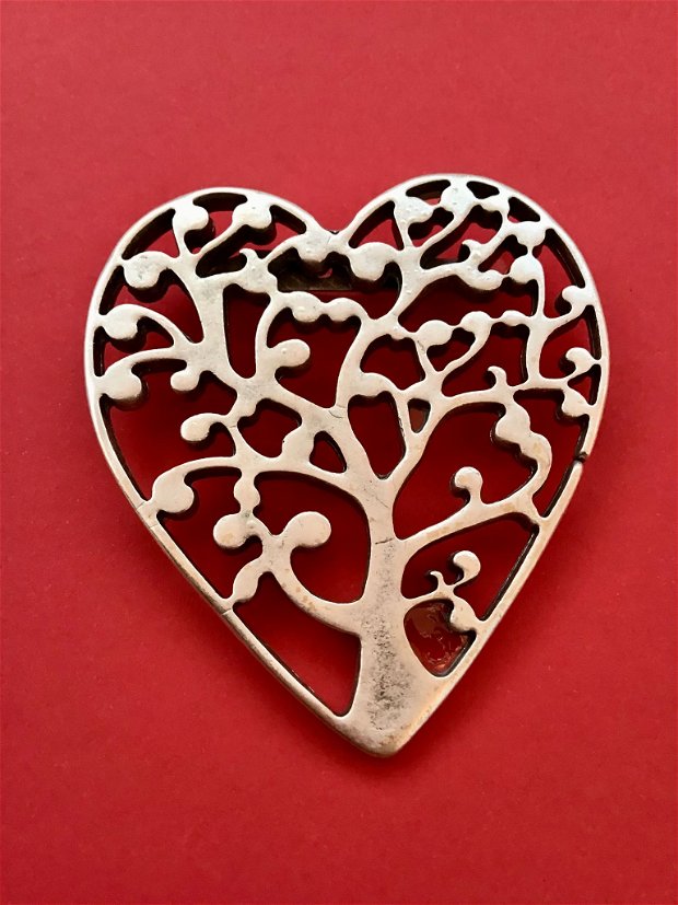 Brosa copacul vietii & inima Zamac argintat