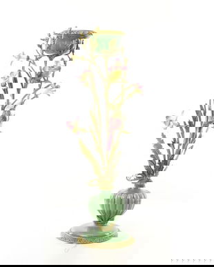 Sfesnic floare cu pasarica din portelan cu bronz