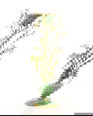 Sfesnic floare cu pasarica din portelan cu bronz