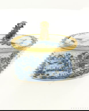 Bomboniera din portelan Craquele cu catelus din bronz