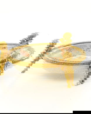 Platou din portelan cu trei ingerasi din bronz