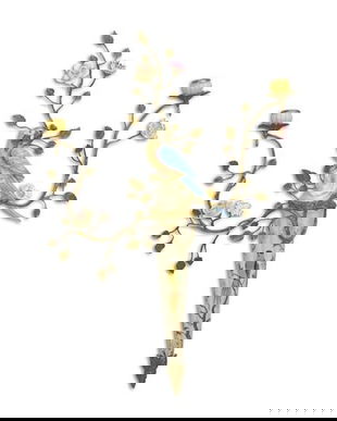 Sfesnic cu papagal din portelan cu bronz