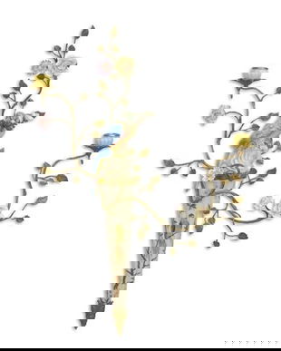 Sfesnic cu papagal din portelan cu bronz