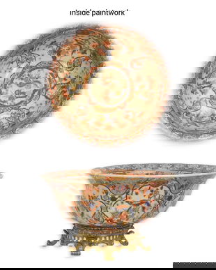 Platou mare din portelan cu bronz