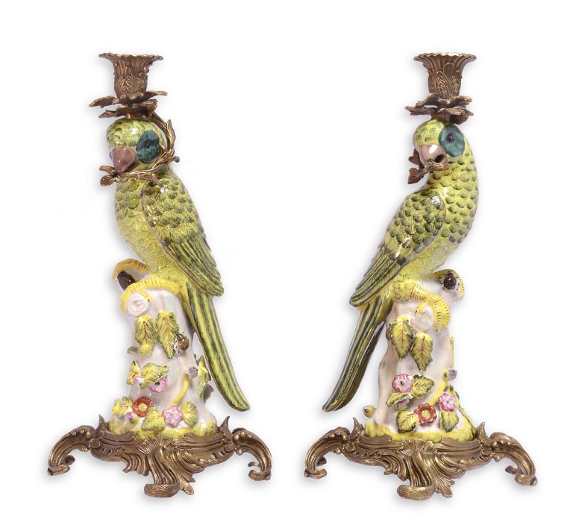 Set sfesnice papagal din portelan cu bronz