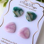 Set 2 perechi cercei roz cuart/verde/auriu // Handmade Polymer Clay Earrings