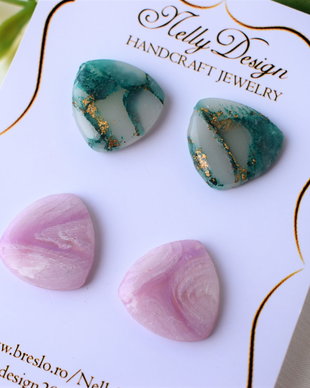 Set 2 perechi cercei roz cuart/verde/auriu // Handmade Polymer Clay Earrings