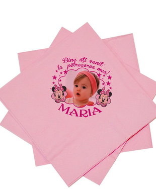 Servetele roz personalizate cu fotografie si Minnie