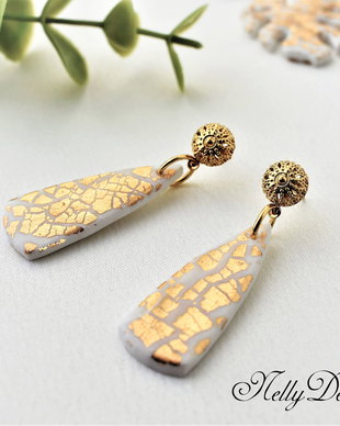 Cercei alb/auriu /  Handmade Polymer Clay Earrings