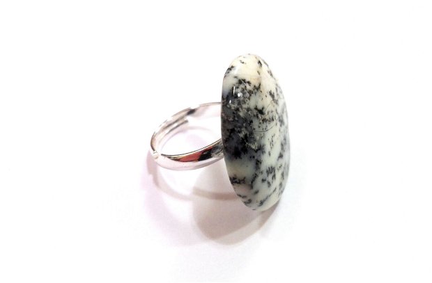 Inel Opal dendritic si Argint 925 - IN753 - Inel alb reglabil, inel pietre semipretioase, cristale vindecatoare, inel mireasa, inel cadou, bijuterii cadou