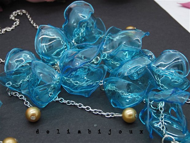 Set de bijuterii handmade unicat cu flori - plastic reciclat (cod760)