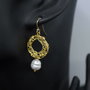 Cercei din alama si perle, cercei lungi, cercei statement, cercei handmade