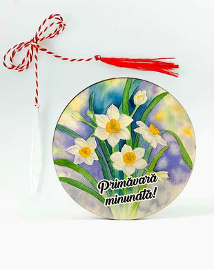 Martisor din lemn cu flori - narcise