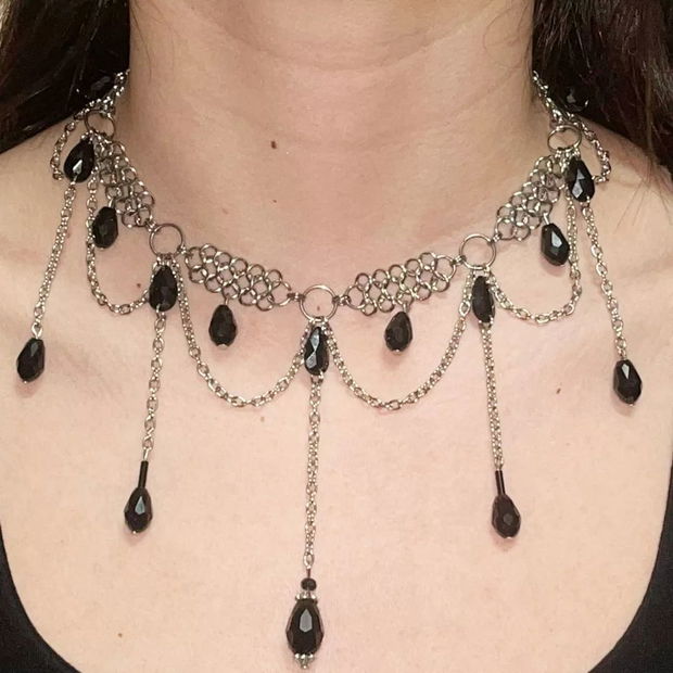 Black and silver dangly collar