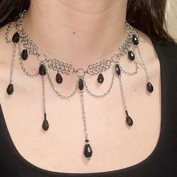 Black and silver dangly collar