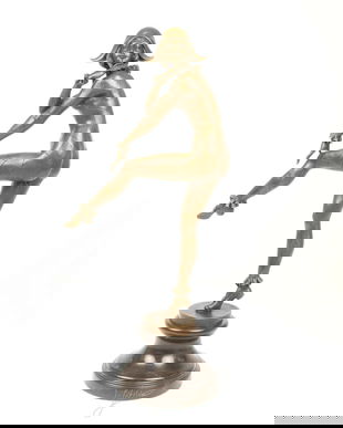 Femeie arlechin-statueta Art Deco din bronz