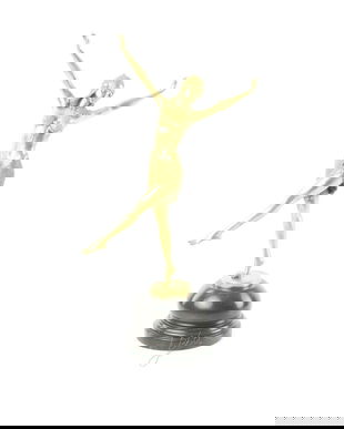 Dansatoare din Palmira-statueta Art Deco din bronz pe un soclu din marmura