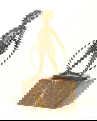 Fetita hula hop-statueta Art Deco din bronz