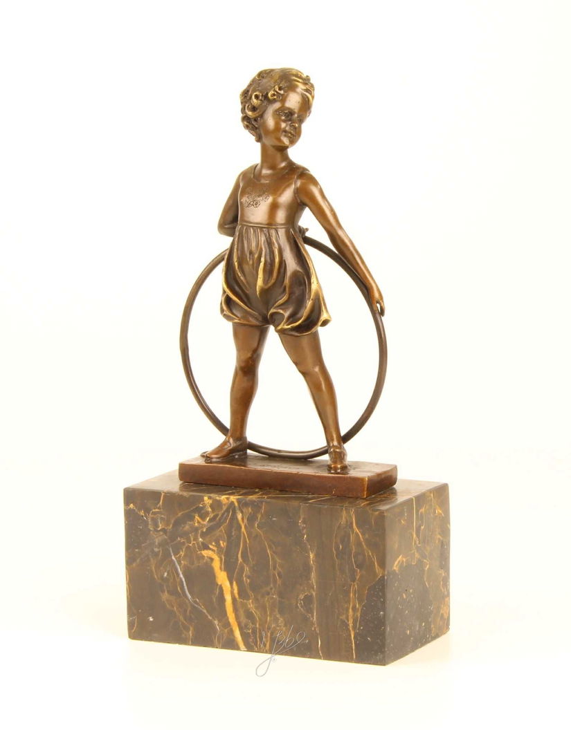 Fetita hula hop-statueta Art Deco din bronz