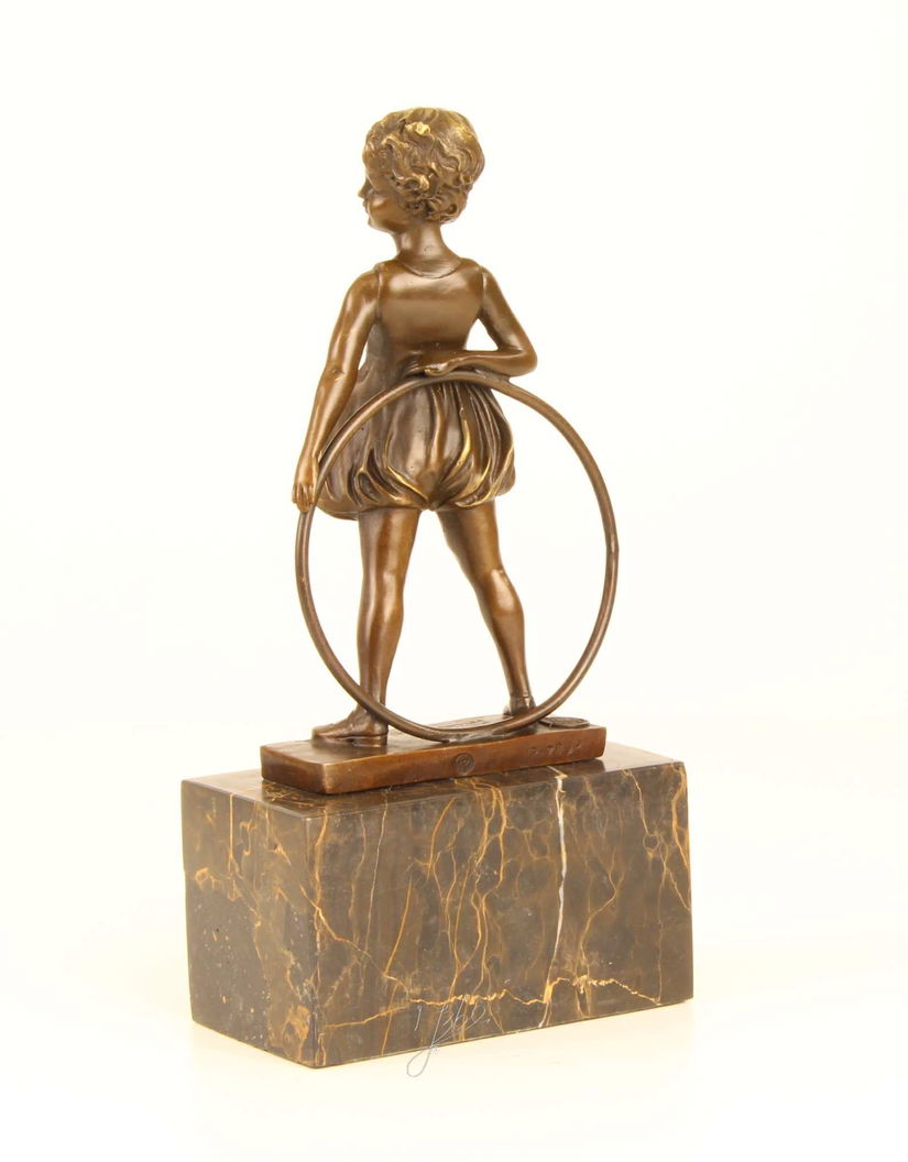 Fetita hula hop-statueta Art Deco din bronz