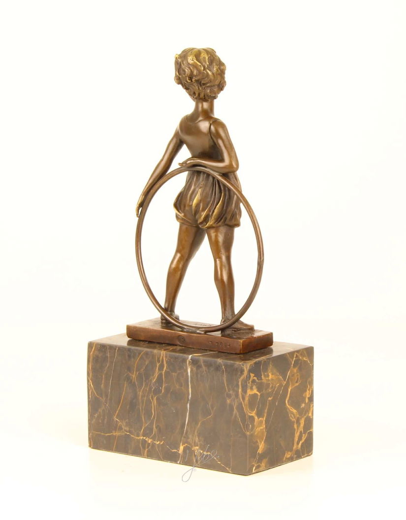 Fetita hula hop-statueta Art Deco din bronz