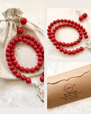 Set cadou CRACIUN / MARTISOR perle rosii de Mallorca