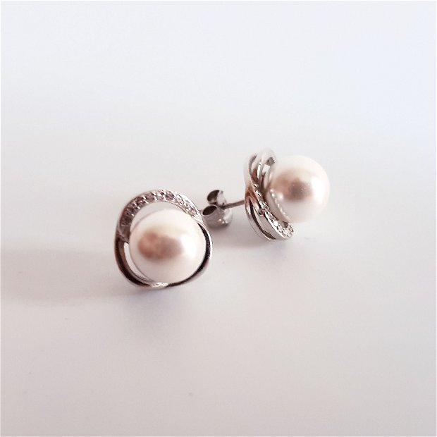 Cercei de Ag 925 cu perle de scoică și zirconiu