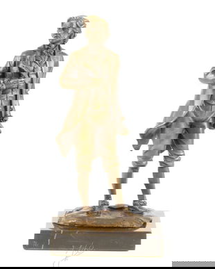 Chopin-statueta din bronz pe un soclu din marmura