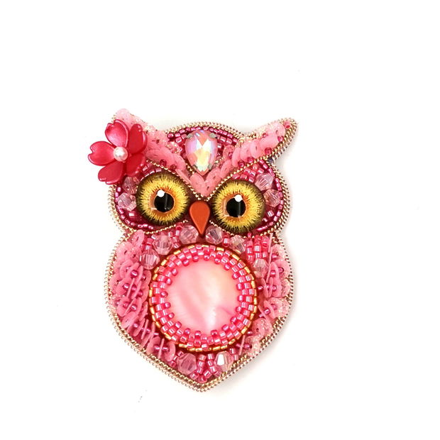 Broșă - Romantic PINK Owl