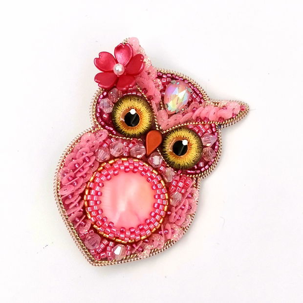 Broșă - Romantic PINK Owl