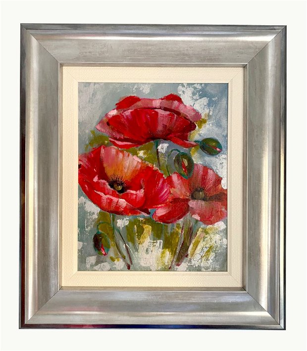 Tablou "Maci rosii"・Pictura cu flori de mac・Tablou Modern・Arta florală contemporană・Picturi cu flori în acrilic