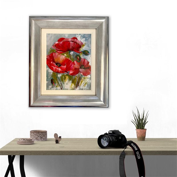 Tablou "Maci rosii"・Pictura cu flori de mac・Tablou Modern・Arta florală contemporană・Picturi cu flori în acrilic