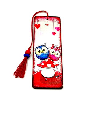 Semn de carte handmade, bufnite pe ciupercuta 2783
