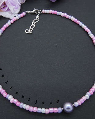 Colier handmade unicat - margele de nisip, perle sticla (cod768)