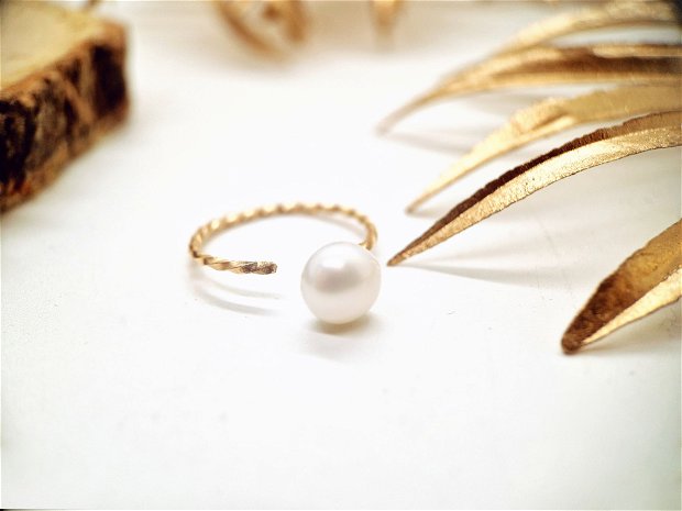 Inel din sarma gold filled 12 k "Pure Pearl", cu perle naturala