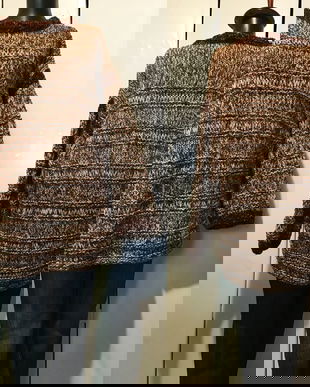 PULOVER 80`S TRICOTAT MANUAL FIR MIXT MARON