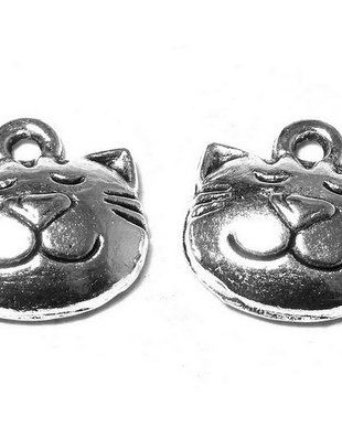 Pandantiv metalic, argintiu antichizat, pisica, 14x13 mm