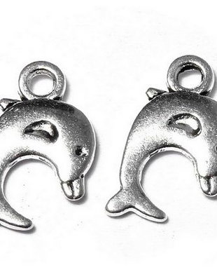 Pandantiv metalic, argintiu antichizat, delfin, 15.5x8.5 mm