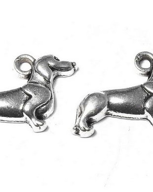 Pandantiv metalic, argintiu antichizat, catel, 13x18 mm