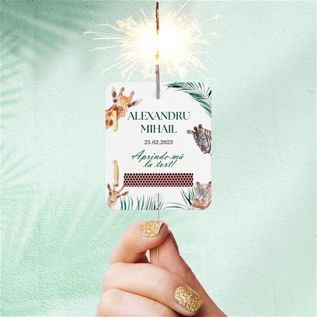 Mărturie de botez Artificii de mână tip Sparklers personalizate | Jungle, Kandor Special Gifts